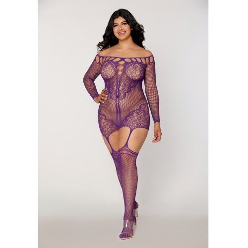 Scalloped Lace Fishnet Garter Dress