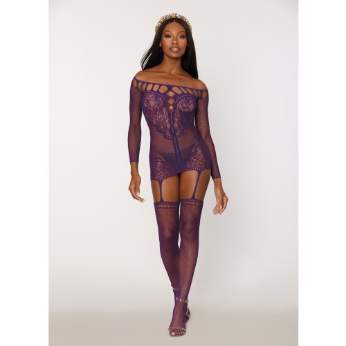 Scalloped Lace and Fishnet Garter Dress for Seductive Appeal