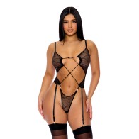 Pull My Strings Sheer Mesh Teddy with Garters