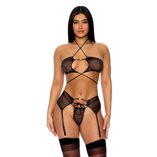 Pull My Strings Mesh Bra and Garter Set