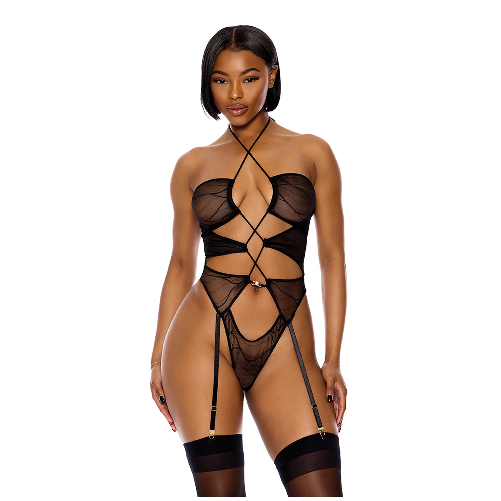 Sheer Mesh Halterneck Teddy for Seduction