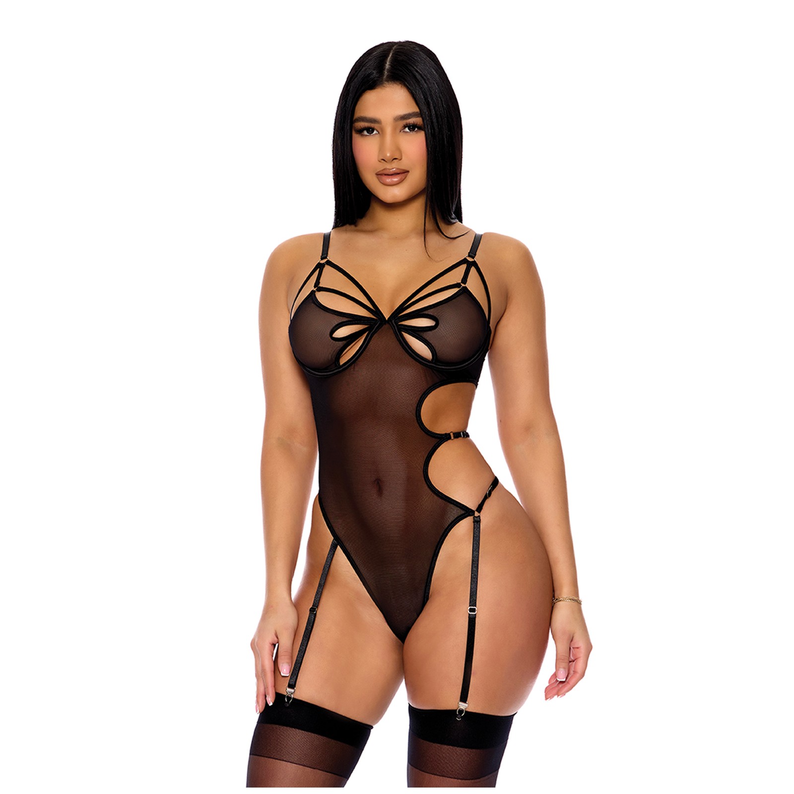 Feeling Butterflies Mesh Teddy with Garters