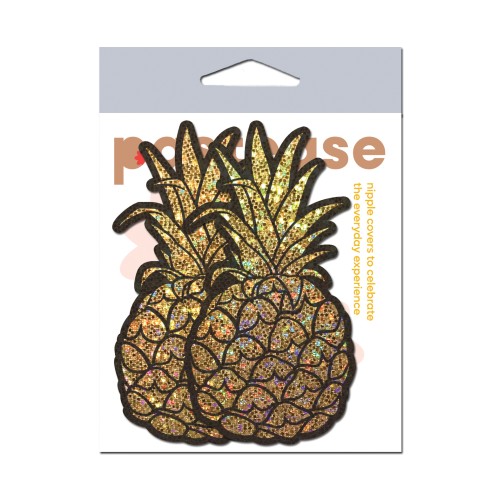 Cubiertas de Pezón Pineapple Glitter Dorado para Diversión y Estilo