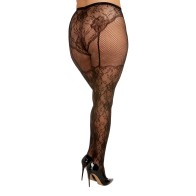 Elegant Lace and Fishnet Pantyhose with High-Waisted Design