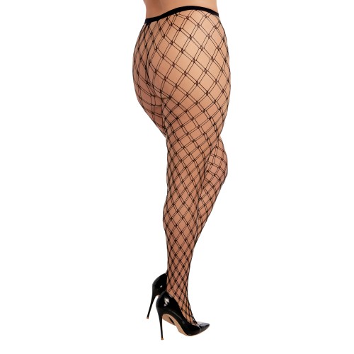 Double Knitted Fence Net Pantyhose - Black