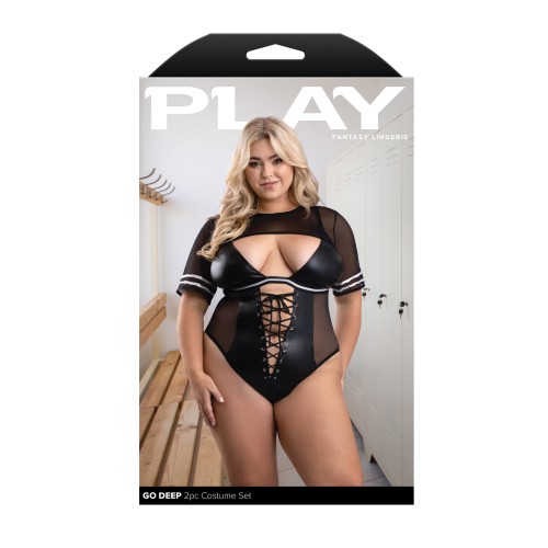 Lace-up Bodysuit with Mesh Shrug for Seductive Nights