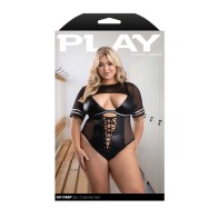 Lace-up Bodysuit with Mesh Shrug for Seductive Nights