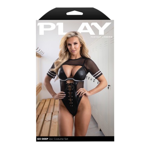 Play Go Deep Lace-up Bodysuit Black