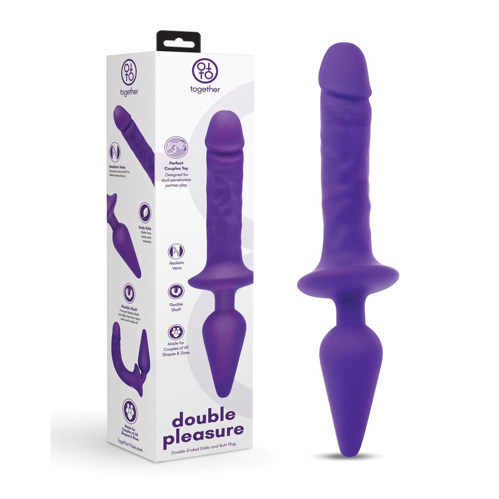 Dildo Doble Placer de 11 Pulgadas y Plug Anal Púrpura