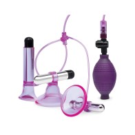 Lux Fetish Vibrating Nipple Suckers with Clitoral Pump - Pink/Purple