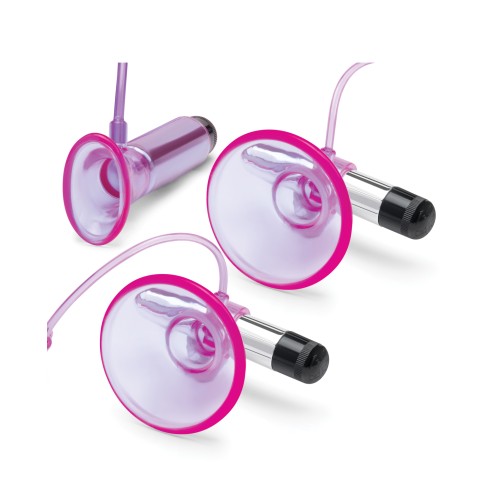 Lux Fetish Vibrating Nipple Suckers with Clitoral Pump - Pink/Purple