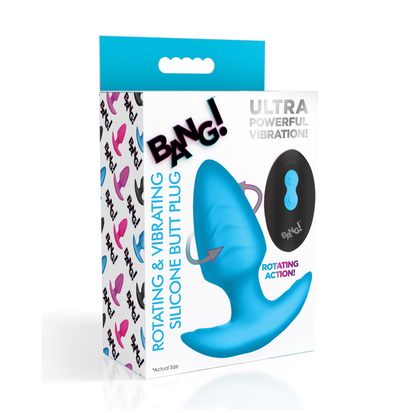 Bang! Rotating & Vibrating Tapered Butt Plug with Remote - Blue