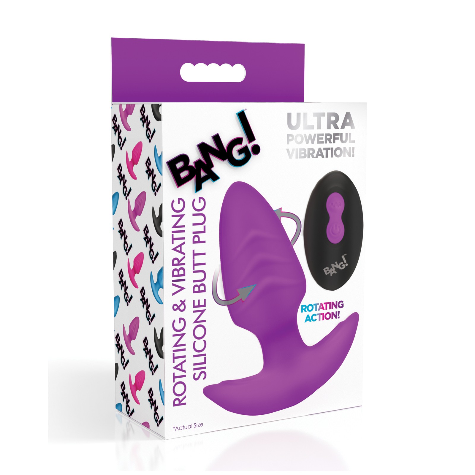 Bang Rotating Vibrating Tapered Butt Plug with Remote Purple