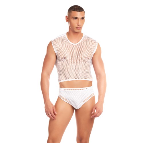 Set de Malla Grande Rainbow Party Net-Flex con Tanga - Blanco