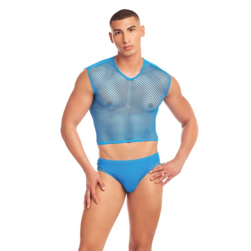 Set de 3 piezas Rainbow Party Net-Flex con Thong Azul L XL