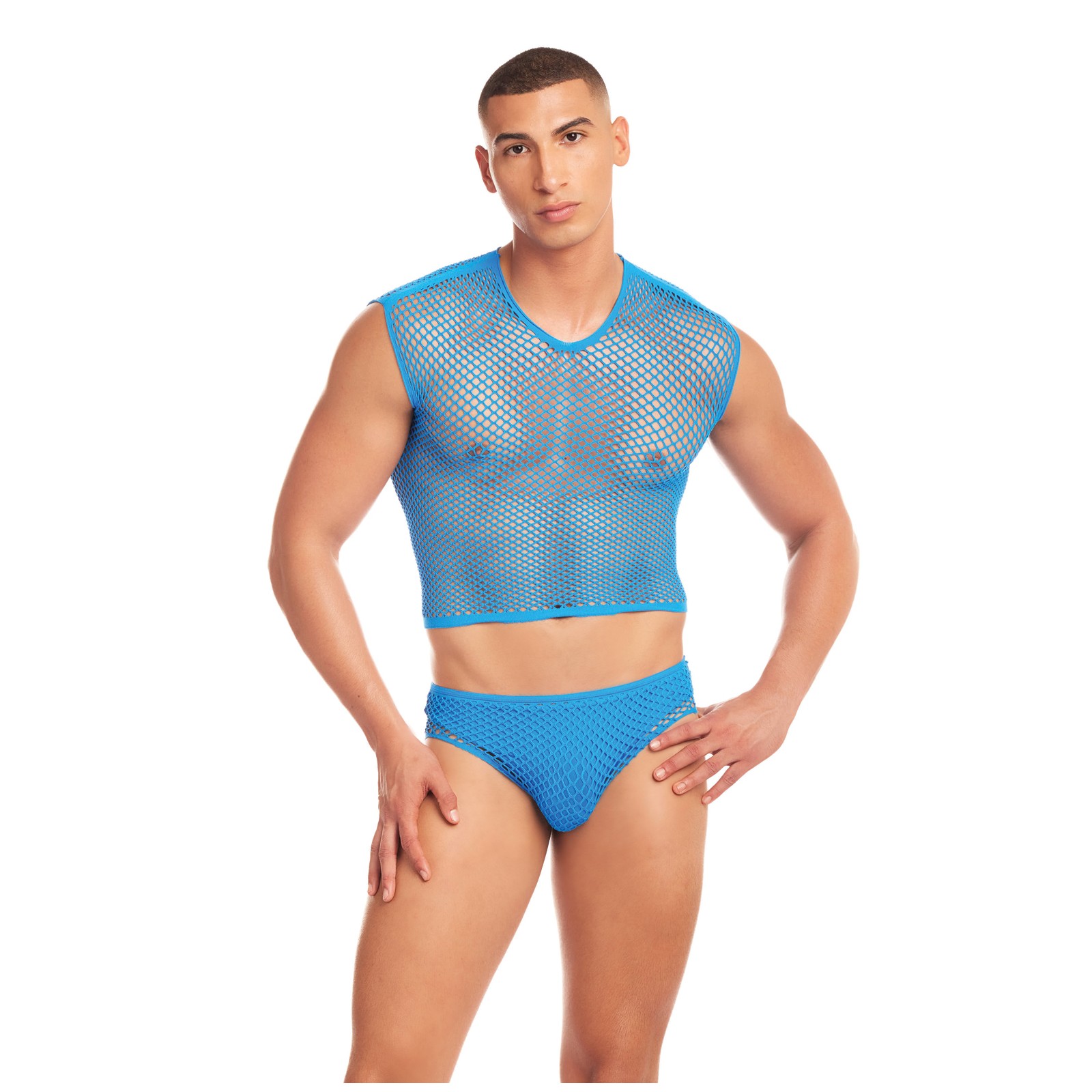 Rainbow Party Net Flex Large Mesh 3 pc Set with Thong Blue L XL