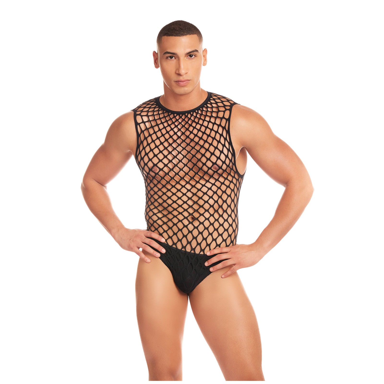 Rainbow Party Large Mesh Unitard Set with Thong Black L/XL