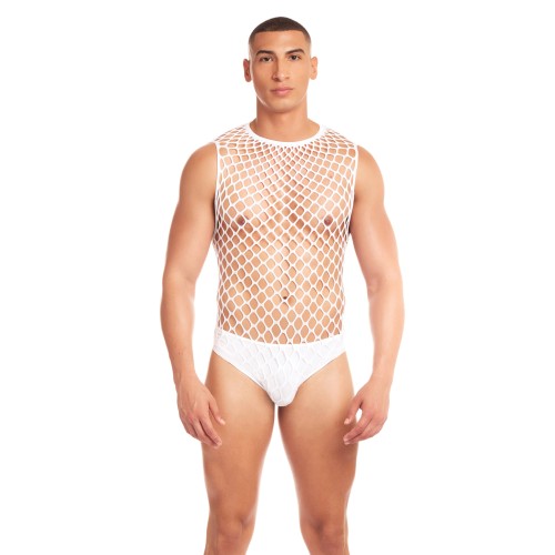 Rainbow Party Large Mesh Unitard Set with Thong - White L/XL