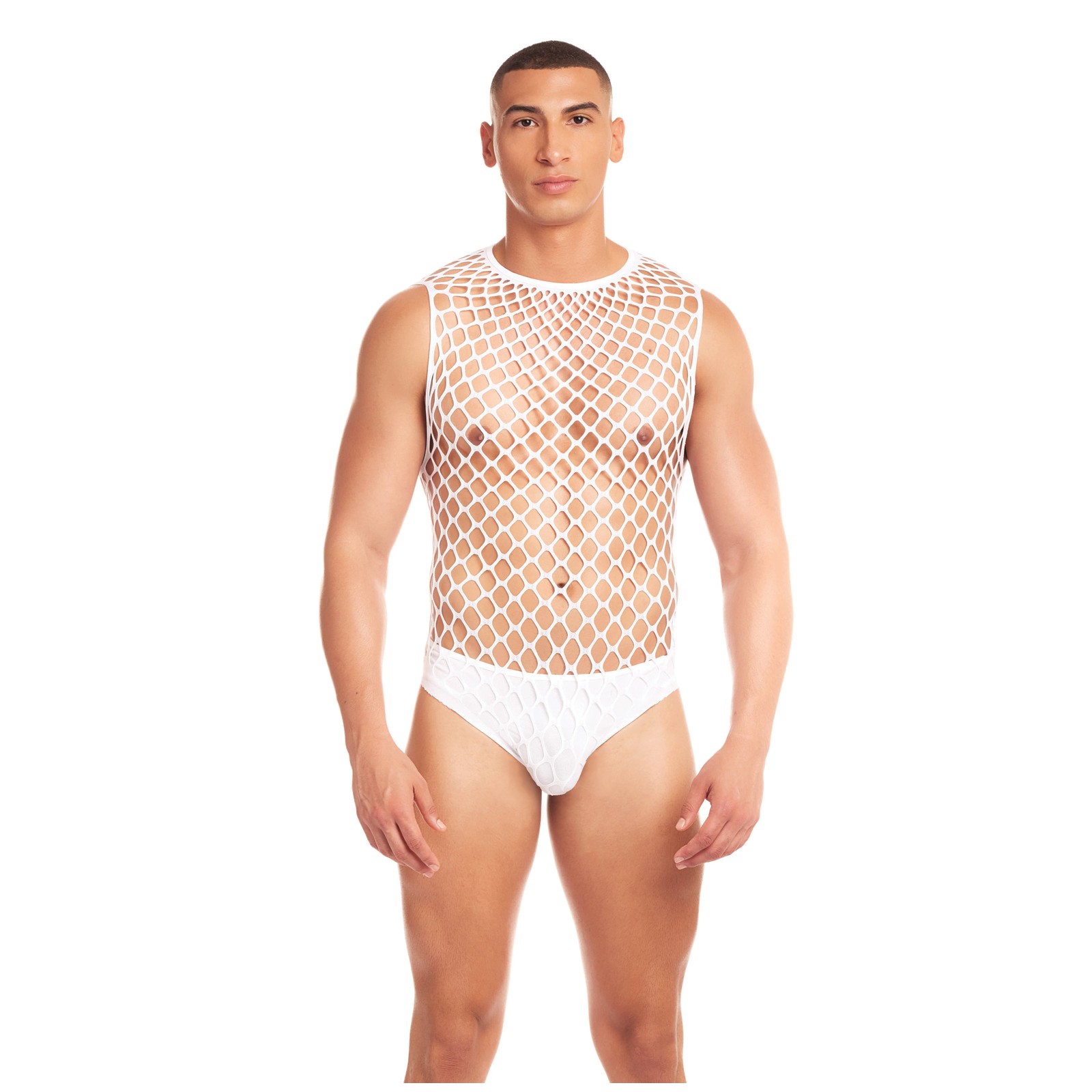 Rainbow Party Large Mesh Unitard Set with Thong - White L/XL