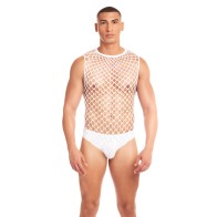 Rainbow Party Large Mesh Unitard Set with Thong - White L/XL