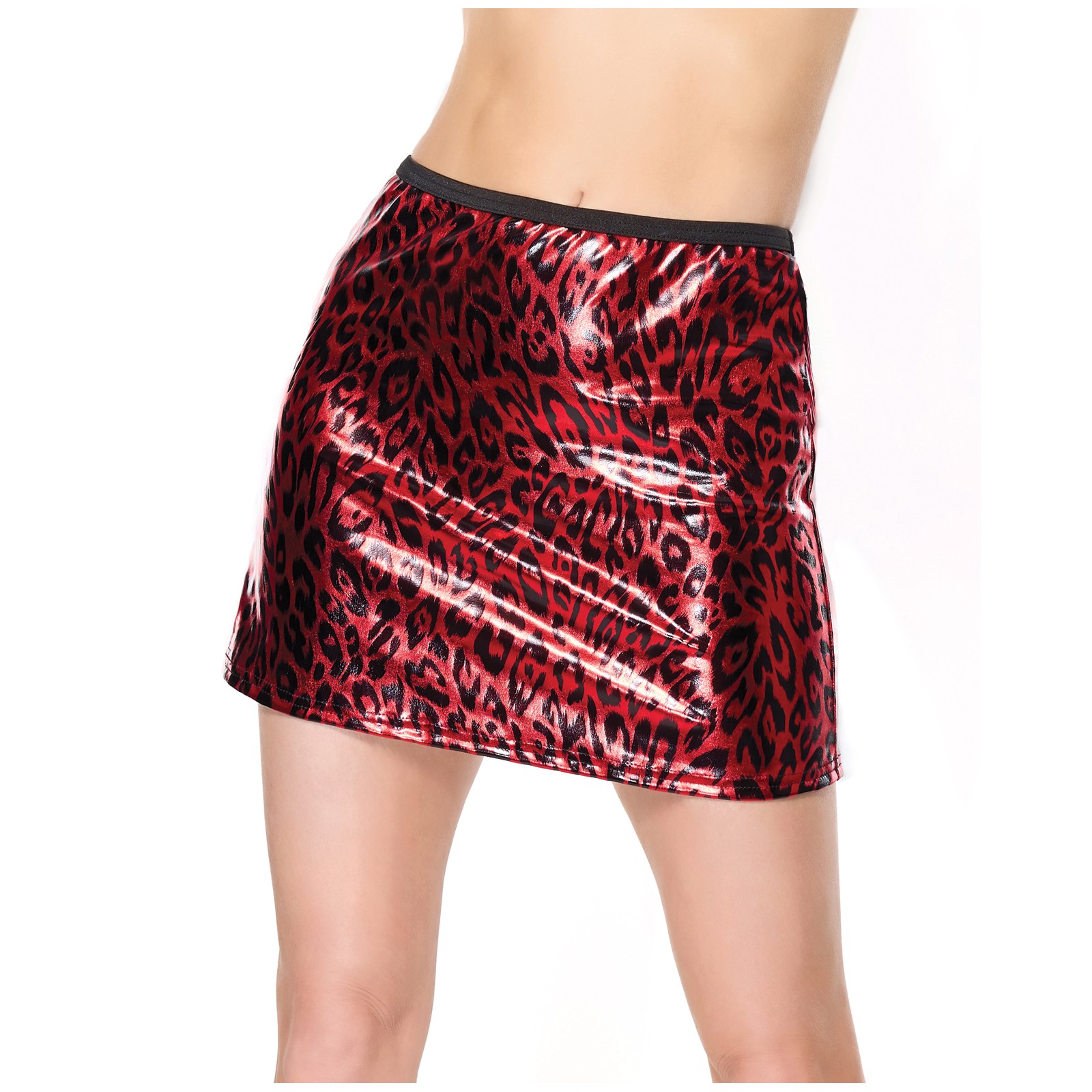 Darque Metallic Wet Look Skirt Red Black XL