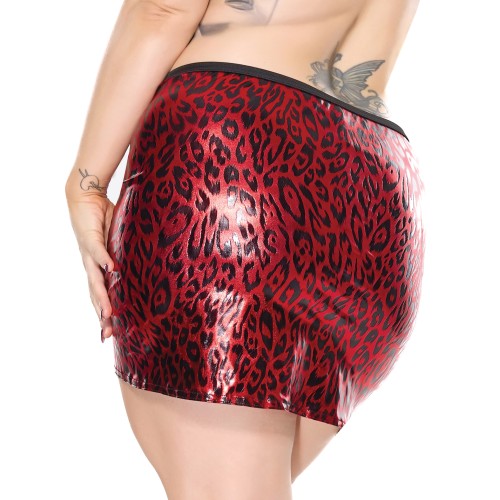 Darque Metallic Wet Look Skirt Red/Black 1X/2X