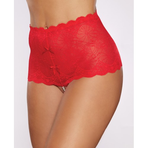 Allure Passion Pearl High Waist Crotchless Red