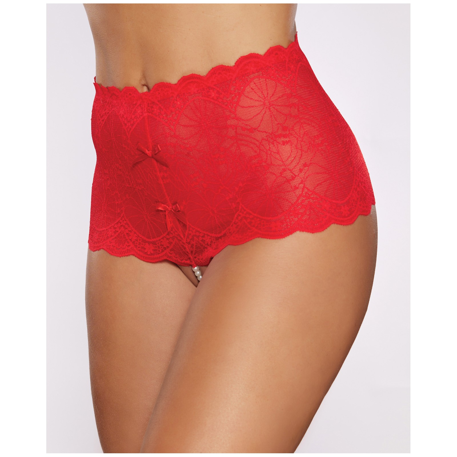 Allure Passion Pearl High Waist Crotchless Red