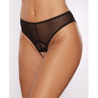 Allure Blushing Crotchless Panty with Pearls - Black