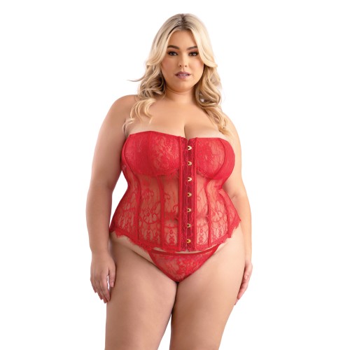 Corset de Encaje de Pestañas con G-String - Rojo