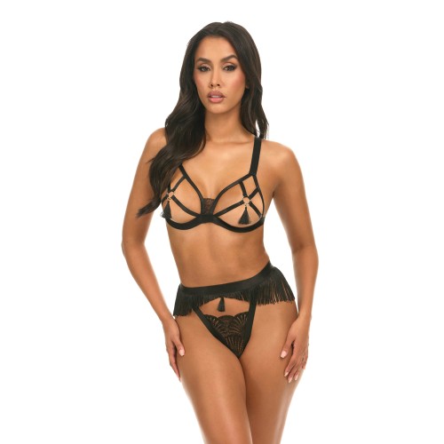 Annika Open Cup Set with Fringe - Black L/XL