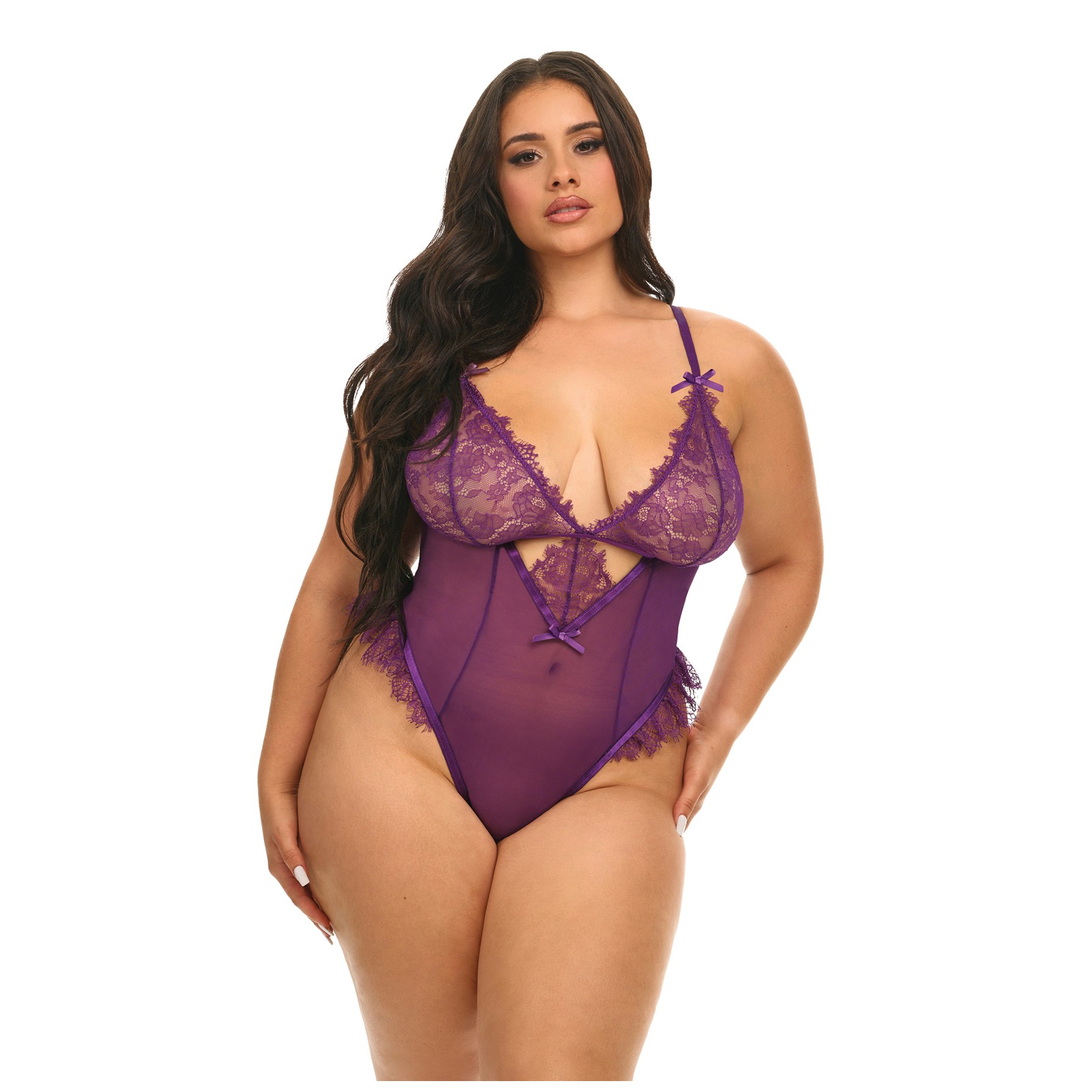 Katana Mesh & Lace Teddy - Purple