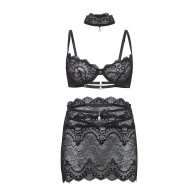 Perla Lace 3 pc Set - Black S/M