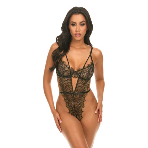 Greta Snake Eyelash Lace Teddy for Enchanting Nights