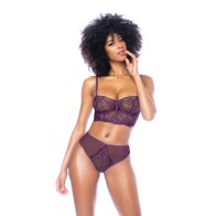 Underwire Bustier Set with Removable Straps & High Waisted Thong - Mulberry MD