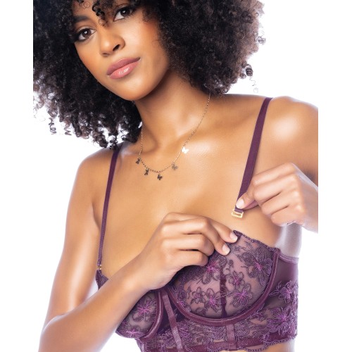 Floral Lace Bustier and Thong Set - Mulberry