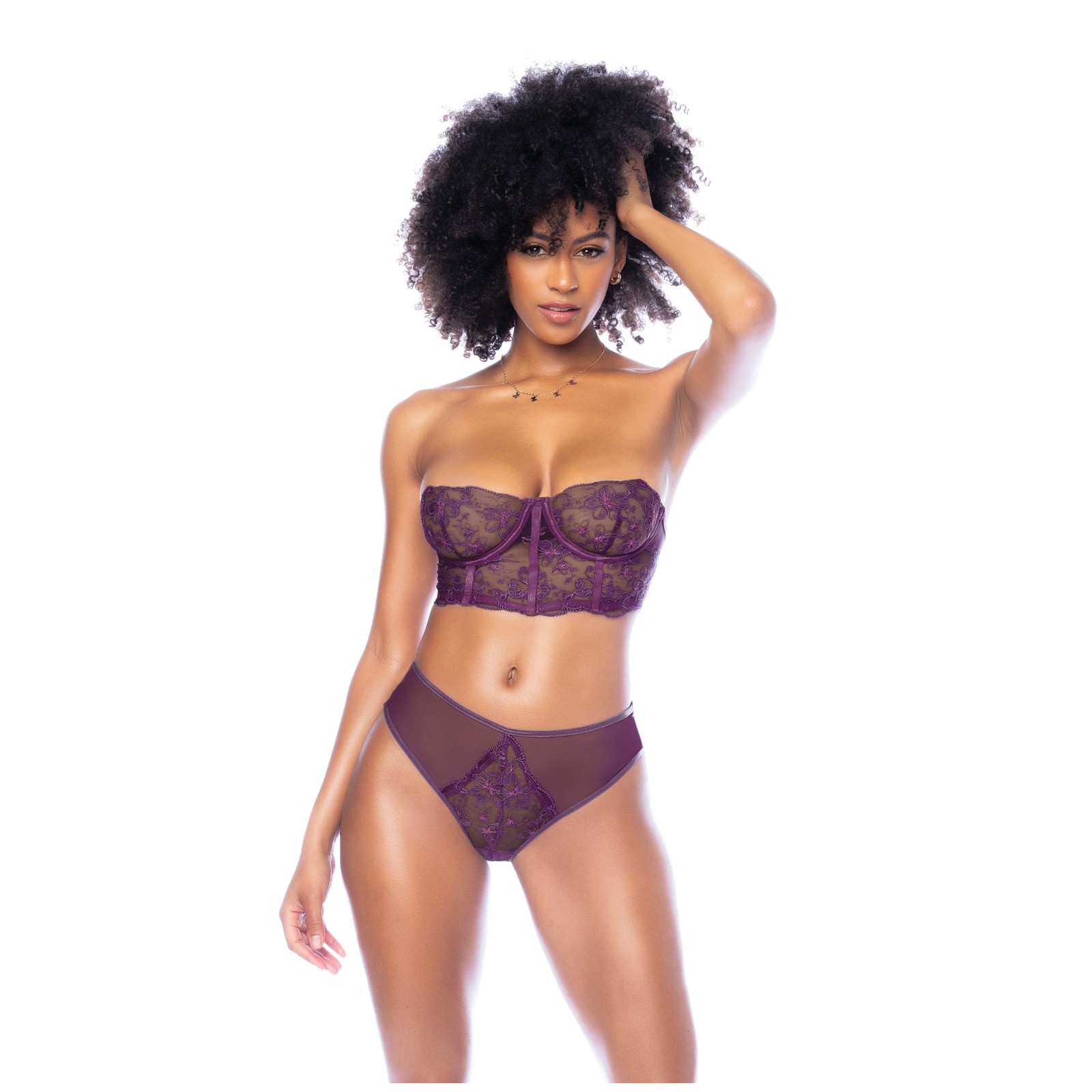 Bustier con Varilla Tirantes Desmontables G-String Cintura Alta Set Mulberry XL