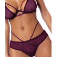 Dot Mesh Underwire Top and Open Back Panty Wine