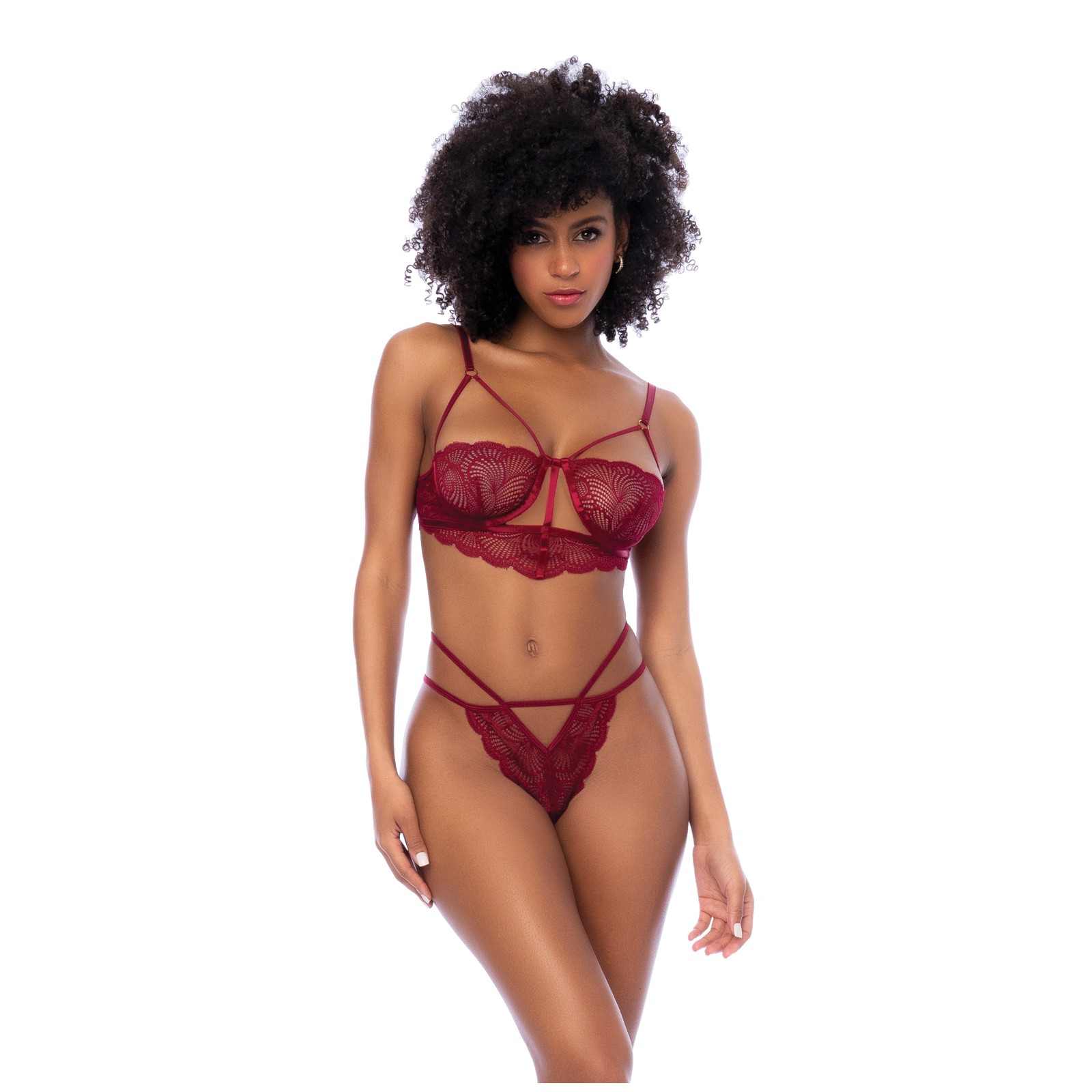 Lace Underwire Bra and Thong Set Rosewood