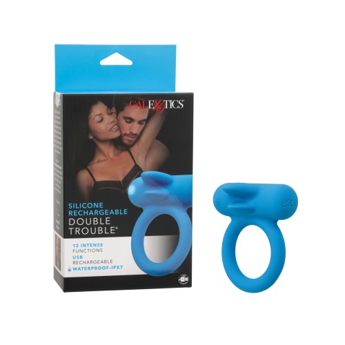 Silicone Rechargeable Double Trouble Enhancer Couples Toy - Blue