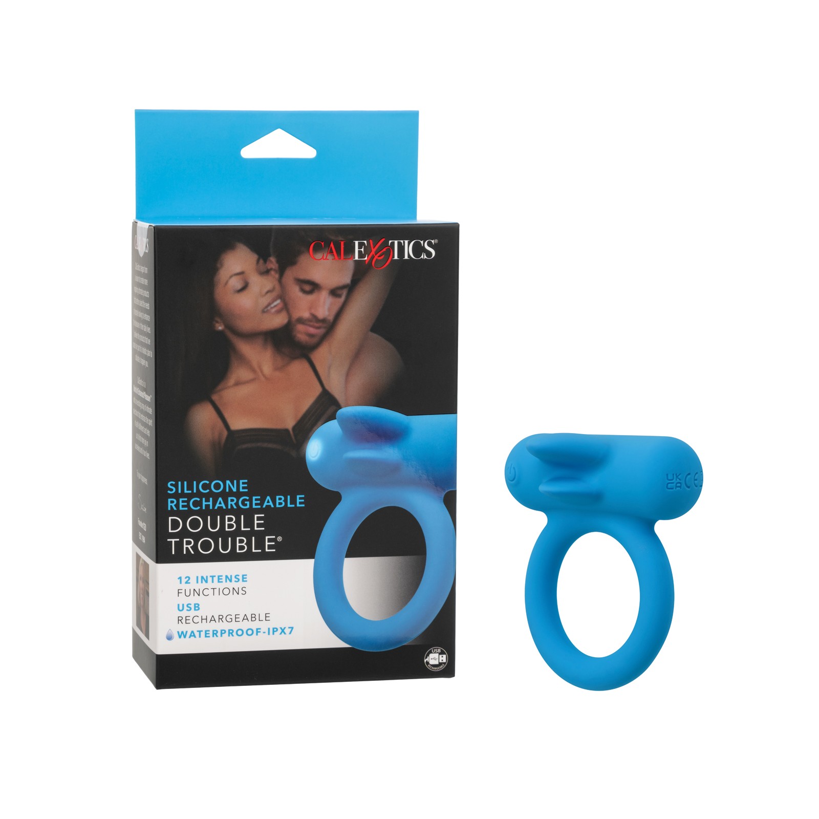 Silicone Rechargeable Double Trouble Enhancer Couples Toy - Blue