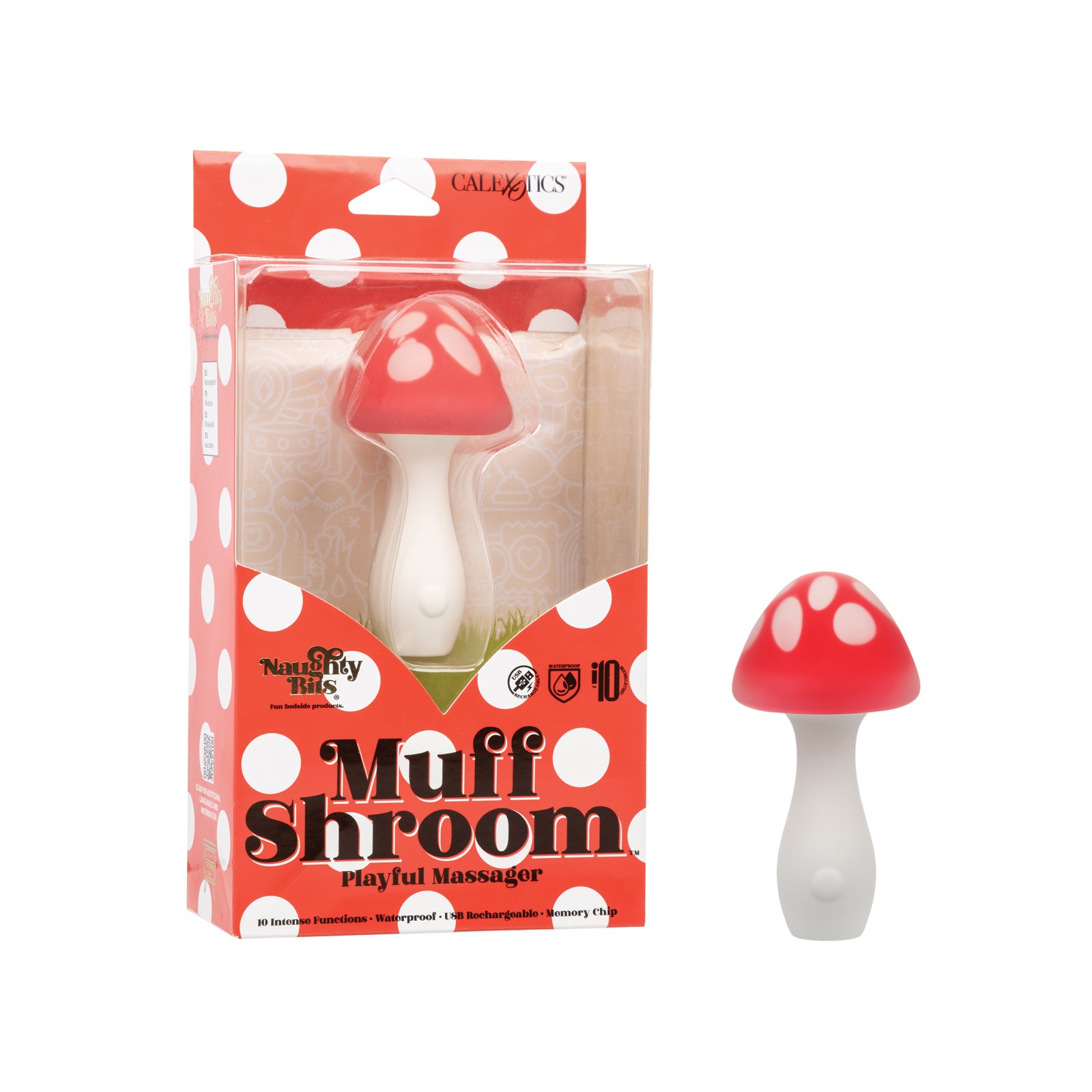 Masajeador Juguetón Naughty Bites Muff Shroom Rojo/Blanco