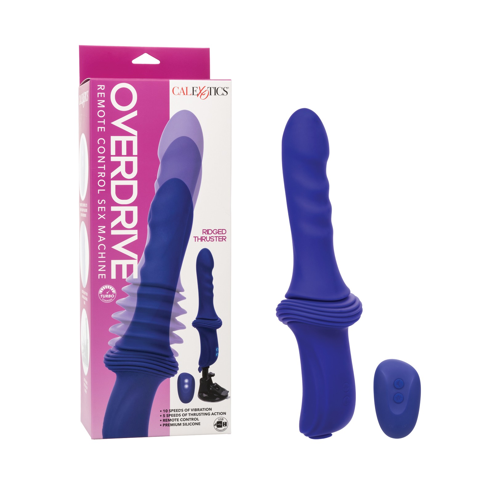 Overdrive Ridged Shaft Remote Control Sex Machine Blue