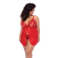 Babydoll Decorado con Paillettes y G-String Rojo