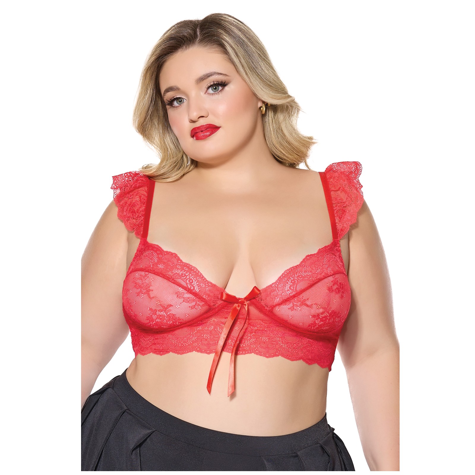 Scallop Stretch Lace Soft Cup Bralette Red QN