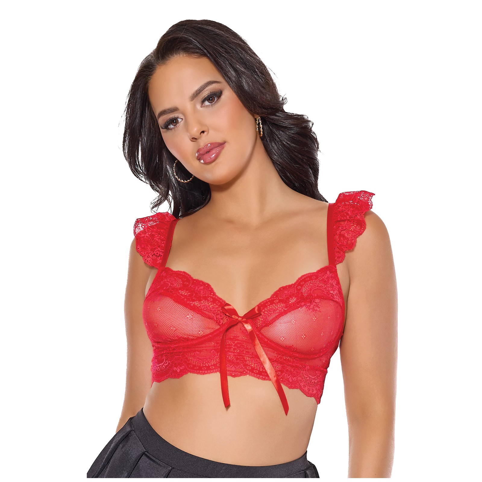 Bralette de Encaje elástico con Copas Suaves Rojo