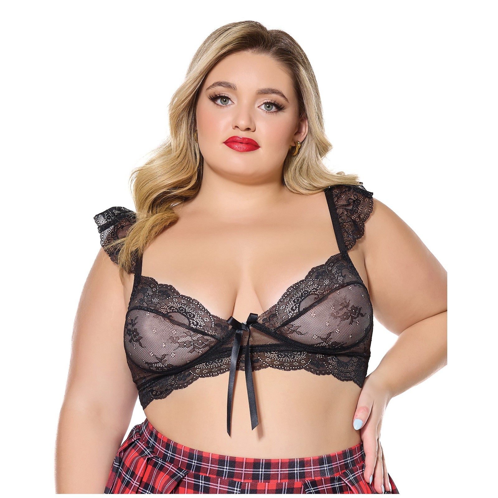 Bralette de Encaje Elástico con Copas Suaves Negro