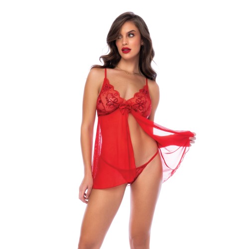 Babydoll Decorado con Lentejuelas y G-String Rojo