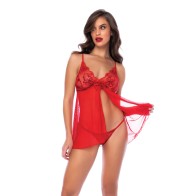 Babydoll Decorado con Lentejuelas y G-String Rojo