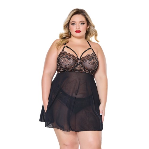 Conjunto Babydoll de Encaje y Malla